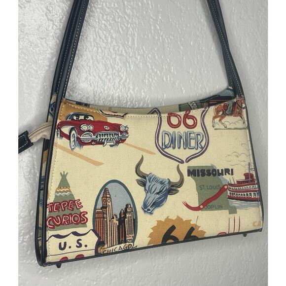 VTG Route 66 Shoulder Bag Purse USA 50s Car Retro Road Trip Collectible Travel - Picture 6 of 8